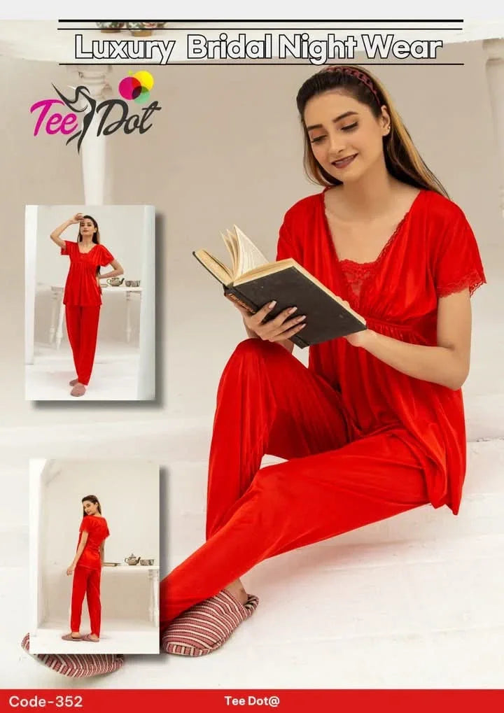 FawaQa Women Bridal Nighty Set | 2 Peice Silk Set Sleepwear For Women