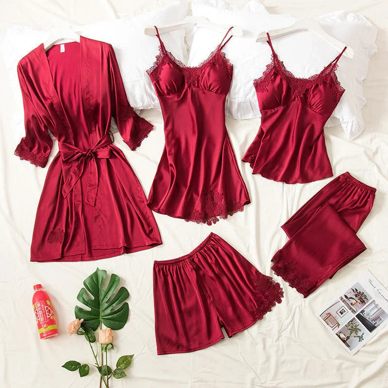 FawaQa | 5 Piece Royal Bridal Silk Night Gown set
