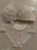 FawaQa | 2-Piece Labubu Style Double Padded Bra & Panty Set – Soft Wool Lingerie