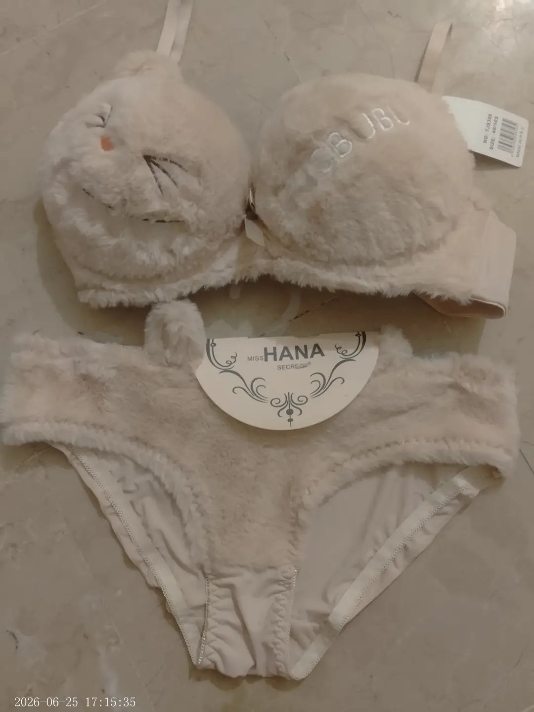 FawaQa | 2-Piece Labubu Style Double Padded Bra & Panty Set – Soft Wool Lingerie