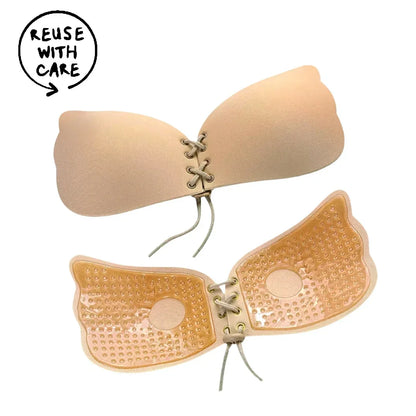 FawaQa Butterfly Strapless Bra | Silicon Self Sticky Invisible Bra with Drawstring for Women