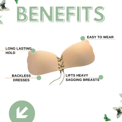 FawaQa Butterfly Strapless Bra | Silicon Self Sticky Invisible Bra with Drawstring for Women