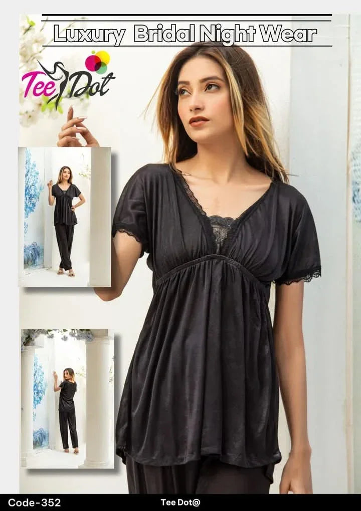 FawaQa Women Bridal Nighty Set | 2 Peice Silk Set Sleepwear For Women