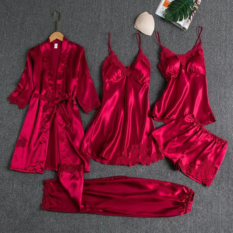 FawaQa | 5 Piece Royal Bridal Silk Night Gown set