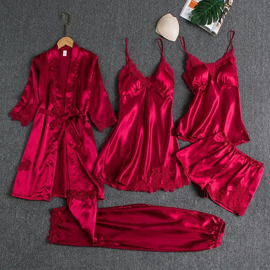 FawaQa | 5 Piece Royal Bridal Silk Night Gown set
