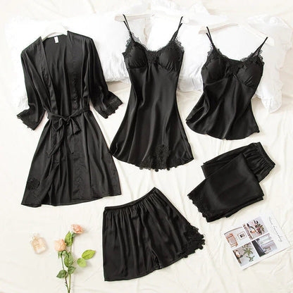 FawaQa | 5 Piece Royal Bridal Silk Night Gown set