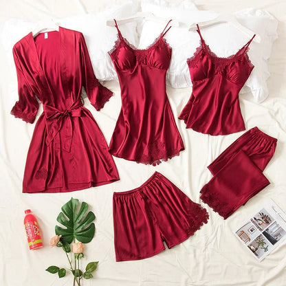 FawaQa | 5 Piece Royal Bridal Silk Night Gown set