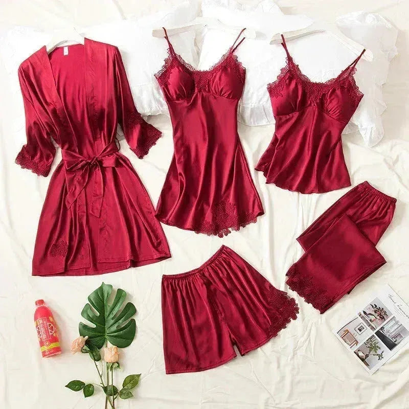 FawaQa | 5 Piece Royal Bridal Silk Night Gown set