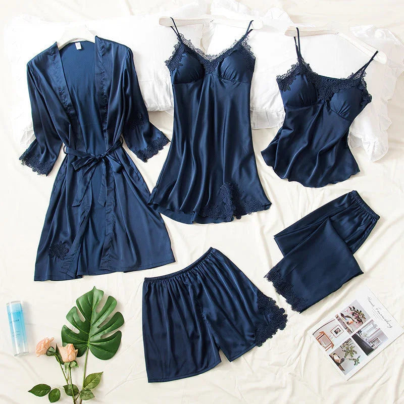 FawaQa | 5 Piece Royal Bridal Silk Night Gown set