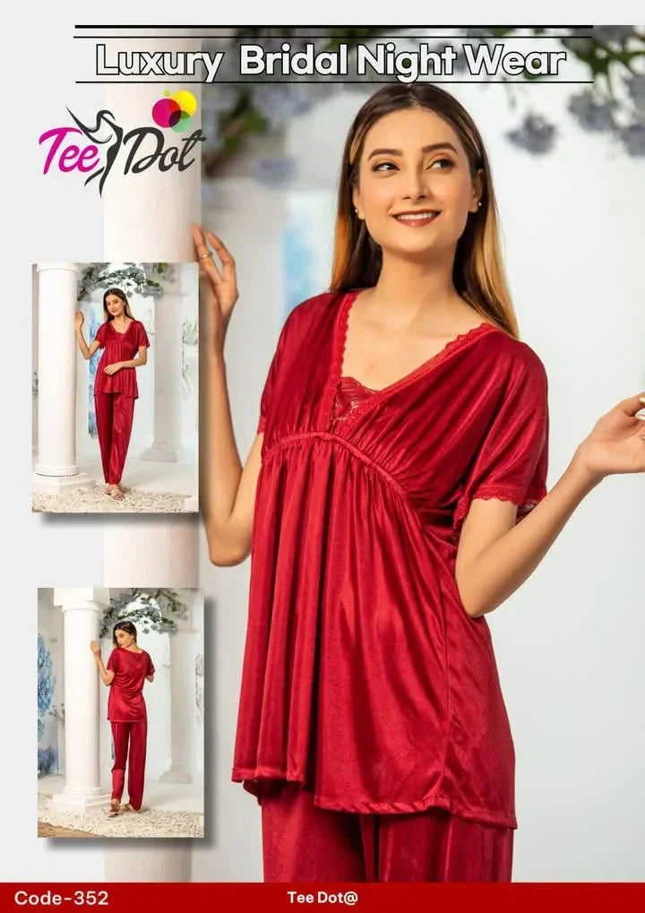 FawaQa Women Bridal Nighty Set | 2 Peice Silk Set Sleepwear For Women