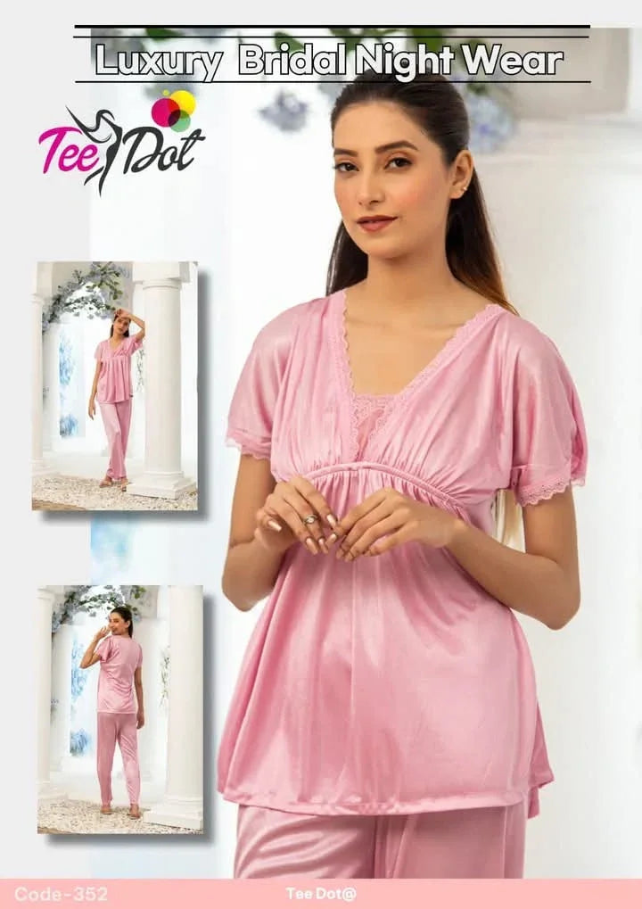 FawaQa Women Bridal Nighty Set | 2 Peice Silk Set Sleepwear For Women