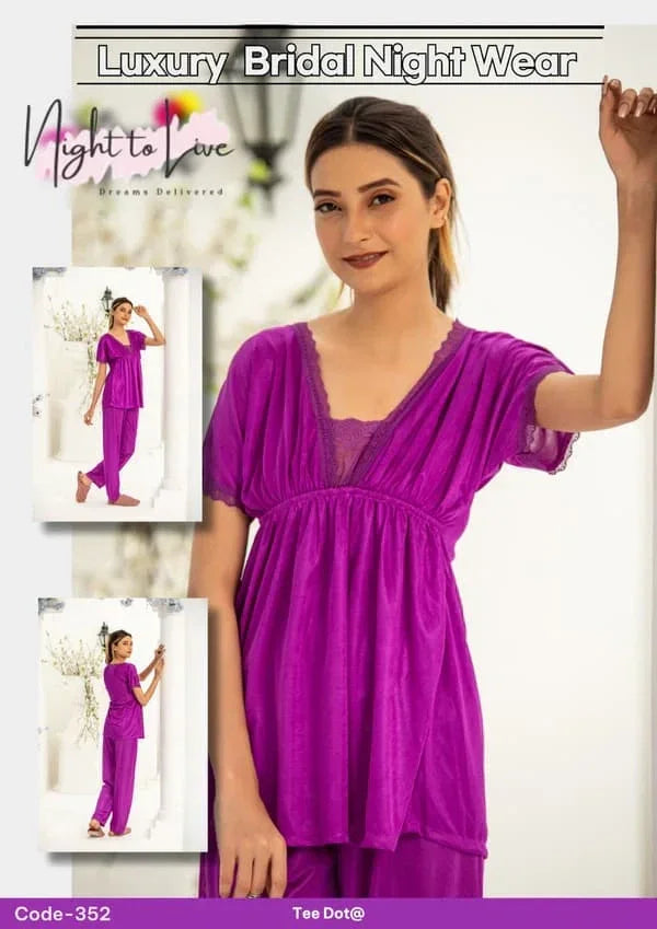 FawaQa Women Bridal Nighty Set | 2 Peice Silk Set Sleepwear For Women