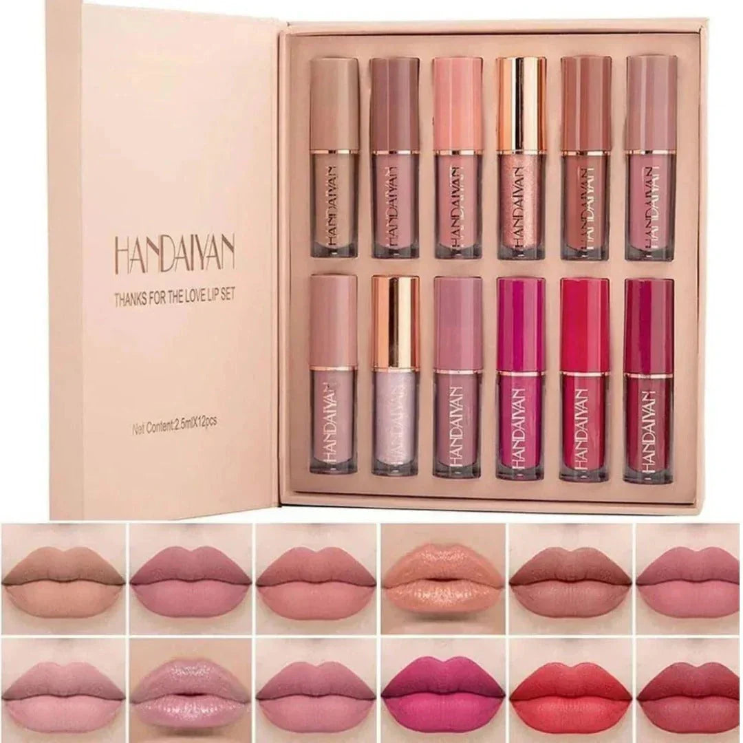 FawaQa | Super Glossy 12-Piece Lip Set | Vibrant Colors and Smooth Finish