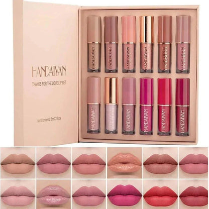 FawaQa | Super Glossy 12-Piece Lip Set | Vibrant Colors and Smooth Finish