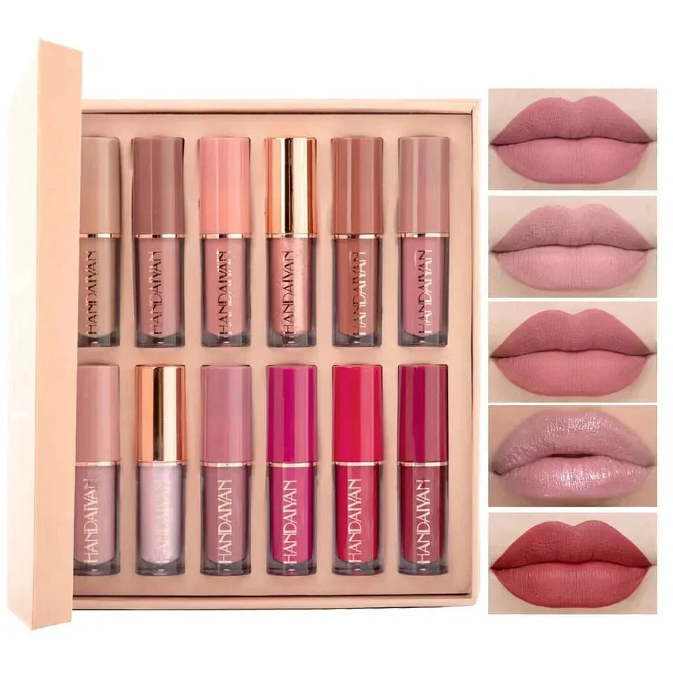 FawaQa | Super Glossy 12-Piece Lip Set | Vibrant Colors and Smooth Finish
