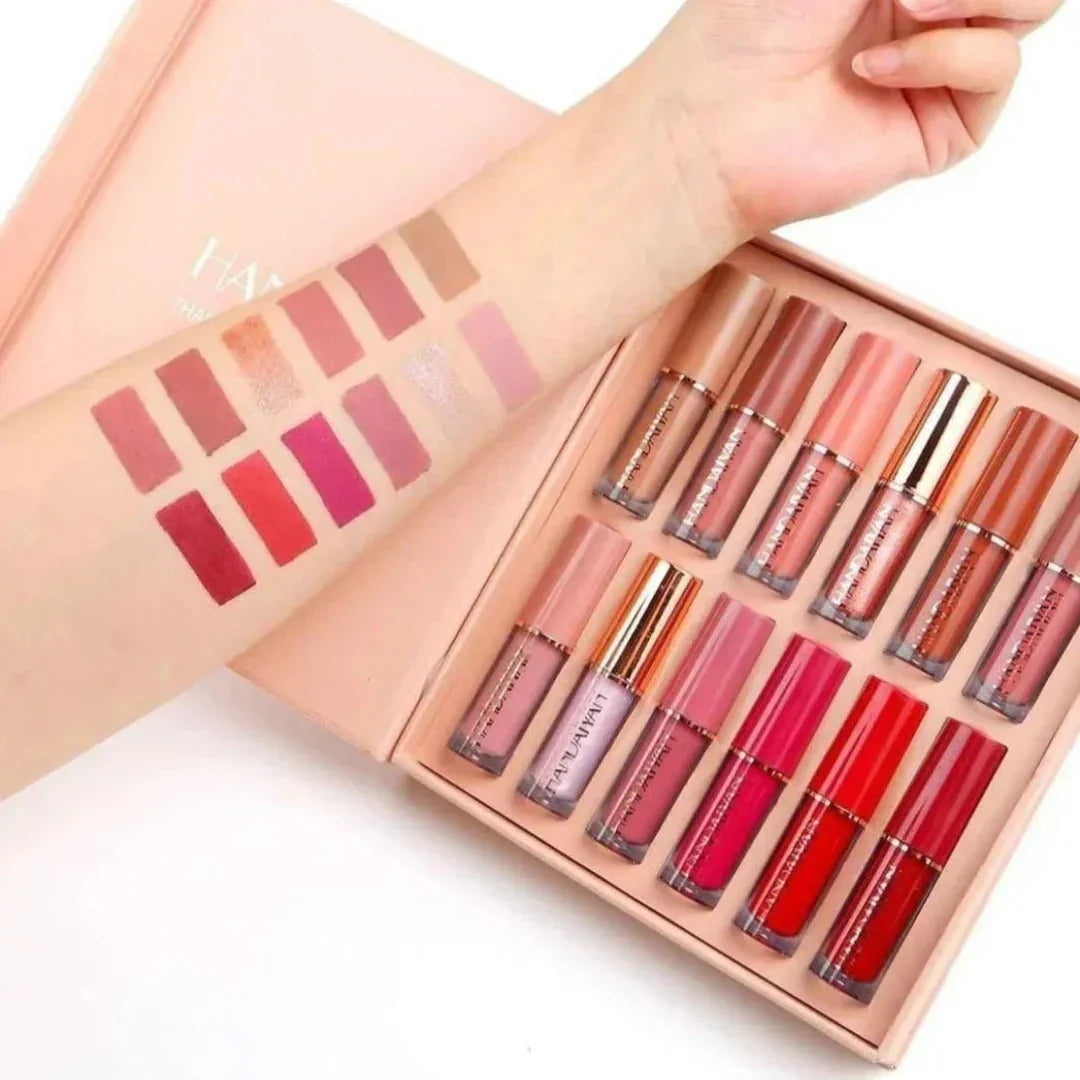 FawaQa | Super Glossy 12-Piece Lip Set | Vibrant Colors and Smooth Finish